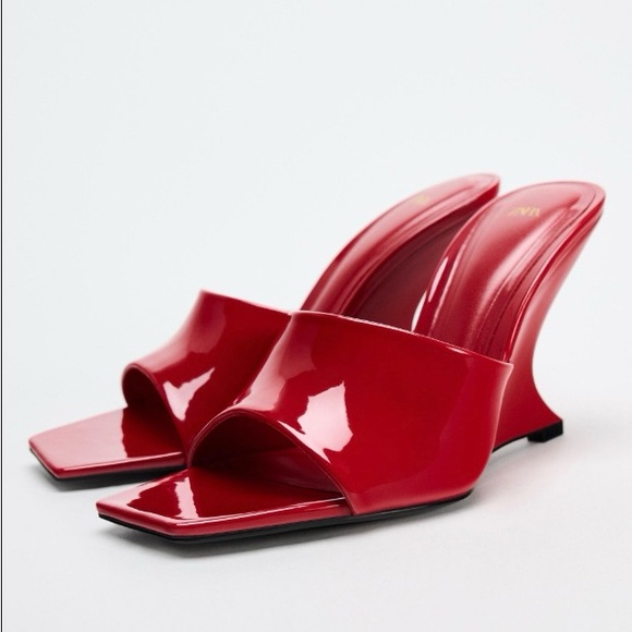 Zara Faux Patent Leather Wedges New - Picture 3 of 4